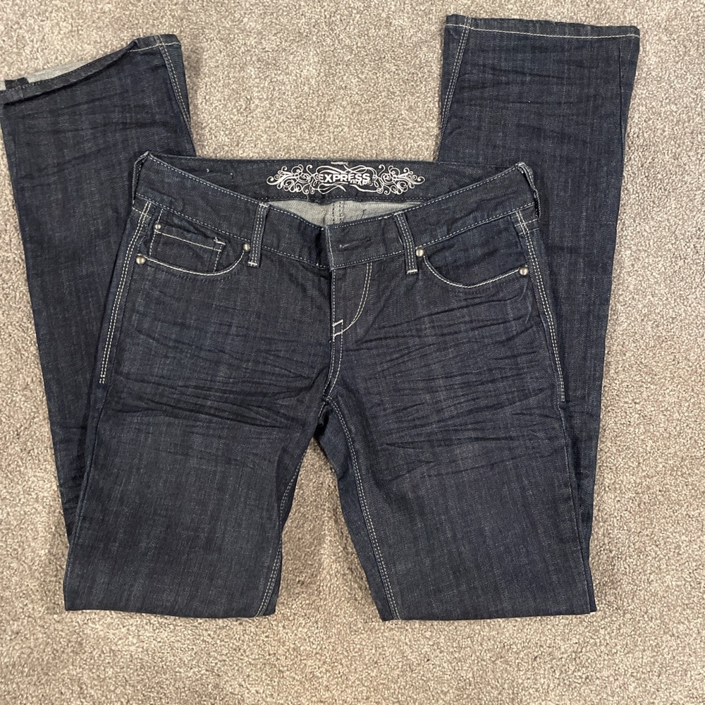 Express Women's Deep Indigo Straight Leg Jeans